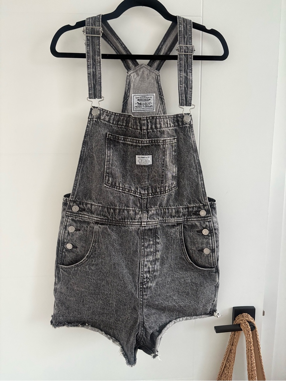Levi's Vintage Black Washed Denim Short Overalls